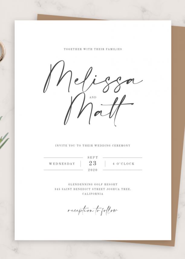 Invitatii de nunta elengate minimaliste